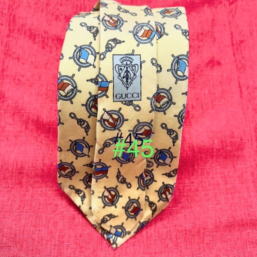 GUCCI 100% SILK MEN'S Neck Ties Blue Stripted Silver Green Gold ( Last 1)